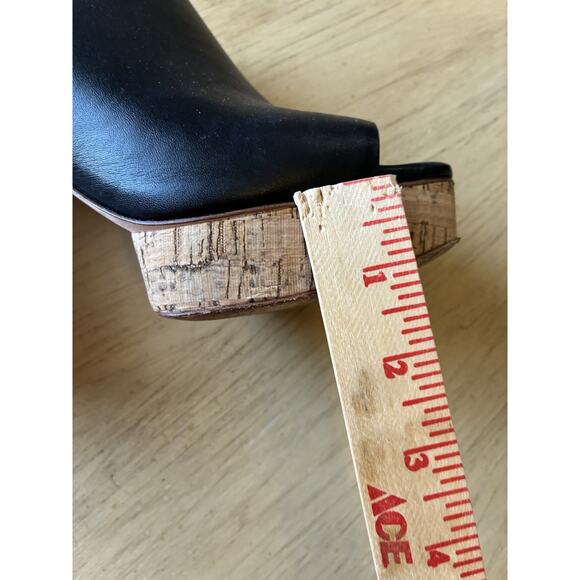Y2K Open Toe Black Leather Soles Cork Wedge Platform Mules High Heels Clogs Sz 7 - Picture 9 of 10